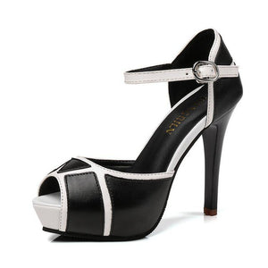Black and White Banded Heels High Shoes