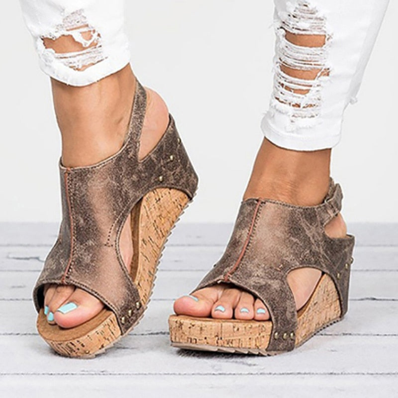 Shoes Leather Wedge Heels Sandals
