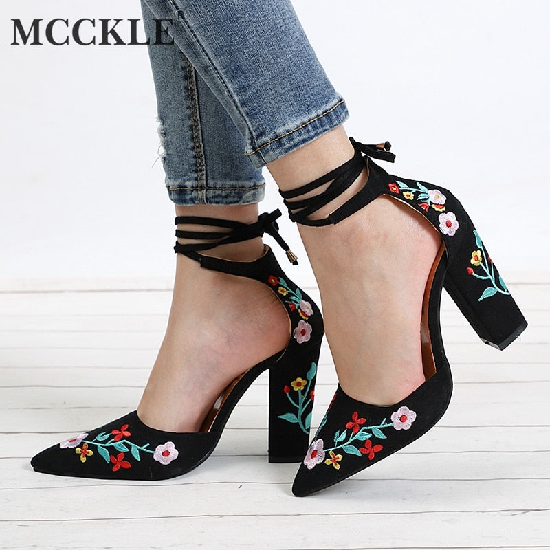 MCCKLE Flowers Platform Shoes
