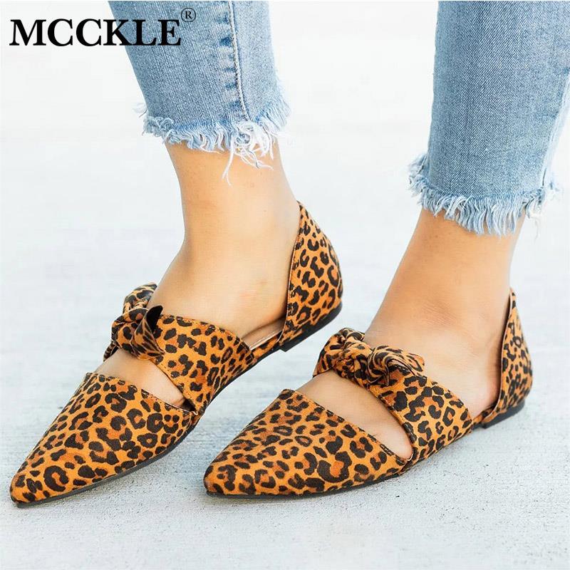 MCCKLE Women Flat Leopard Loafer Shoes